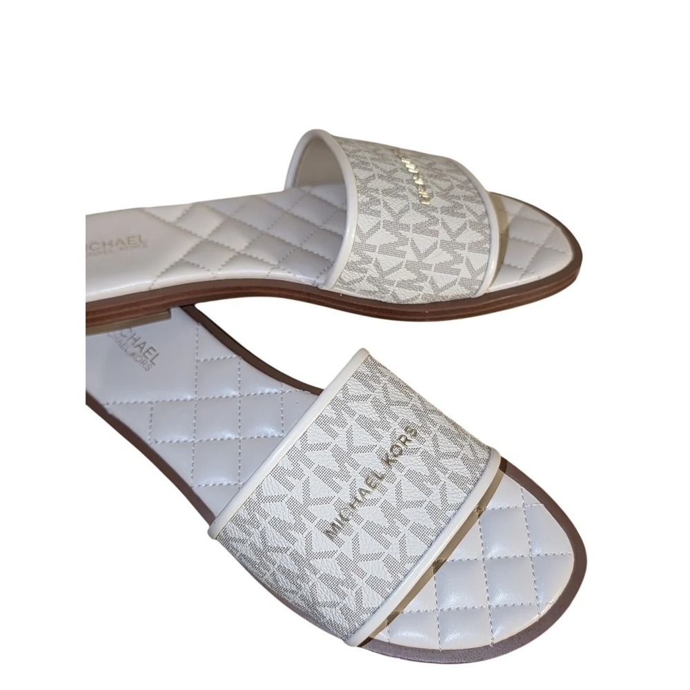 MICHAEL KORS Women's FELICIA FLAT SLIDES MK Signature Logo Print Vanilla 8.5 M - Picture 5 of 10